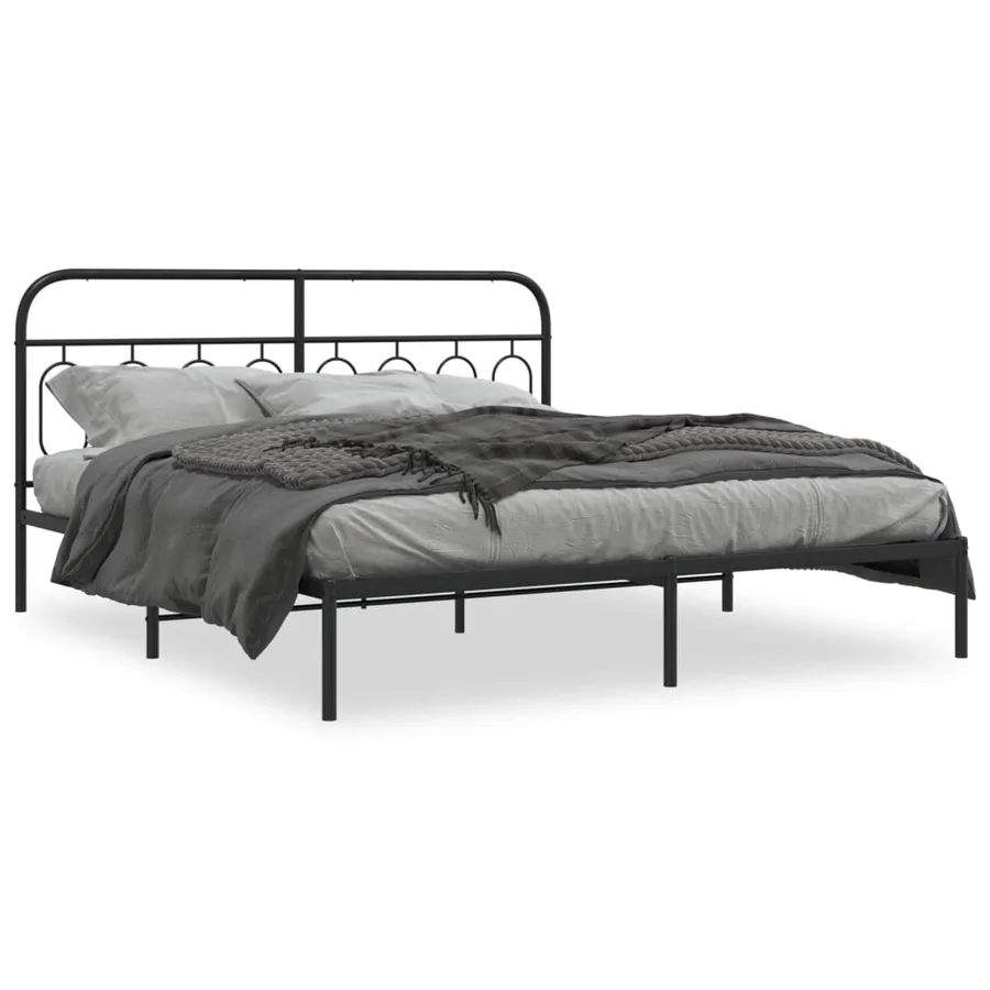 Cadre de lit métal sans matelas avec tête de lit noir 193x203cm - 2