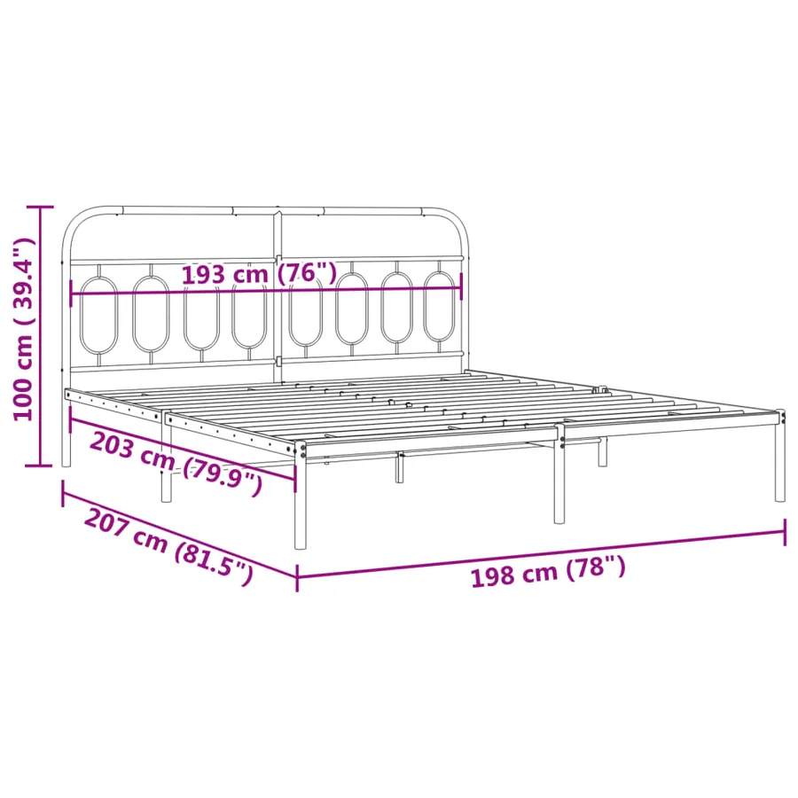 Cadre de lit métal sans matelas avec tête de lit noir 193x203cm - 8