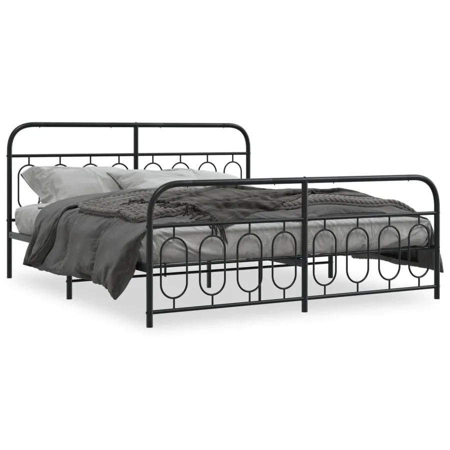 Cadre de lit métal sans matelas avec pied de lit noir 183x213cm - 2