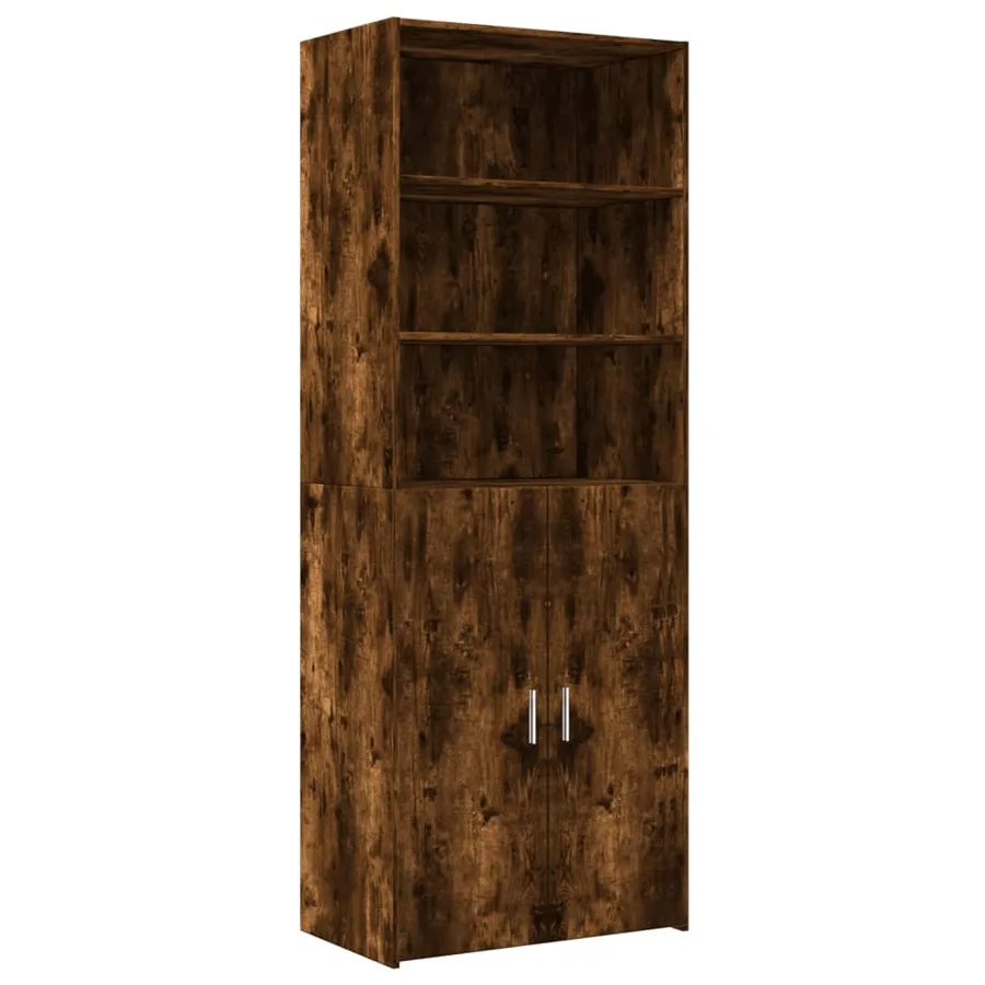 Buffet haut chêne fumé 70x42,5x185 cm bois d'ingénierie - 2