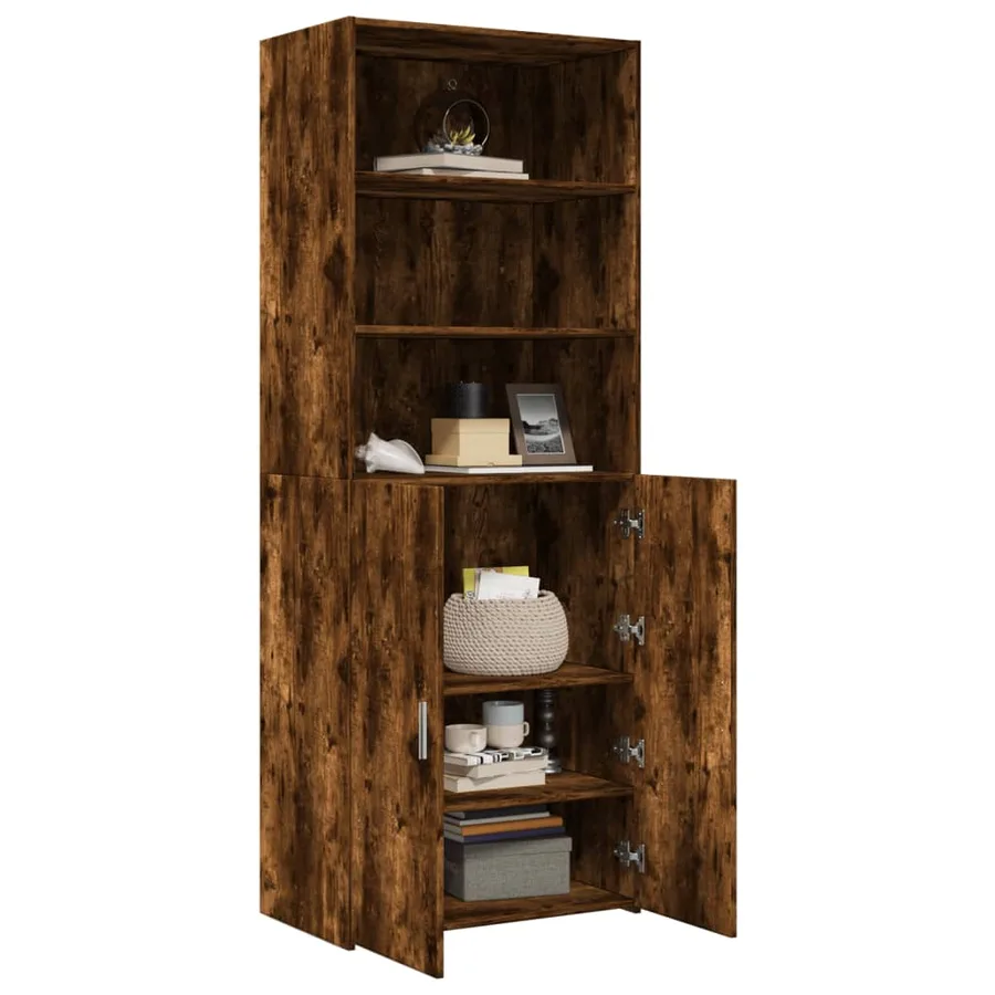 Buffet haut chêne fumé 70x42,5x185 cm bois d'ingénierie - 3