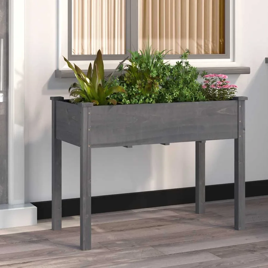 Jardinière avec doublure gris 118x59x76 cm bois massif de sapin