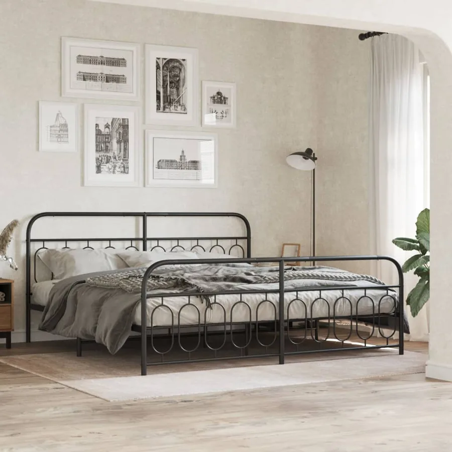 Cadre de lit métal sans matelas avec pied de lit noir 200x200cm