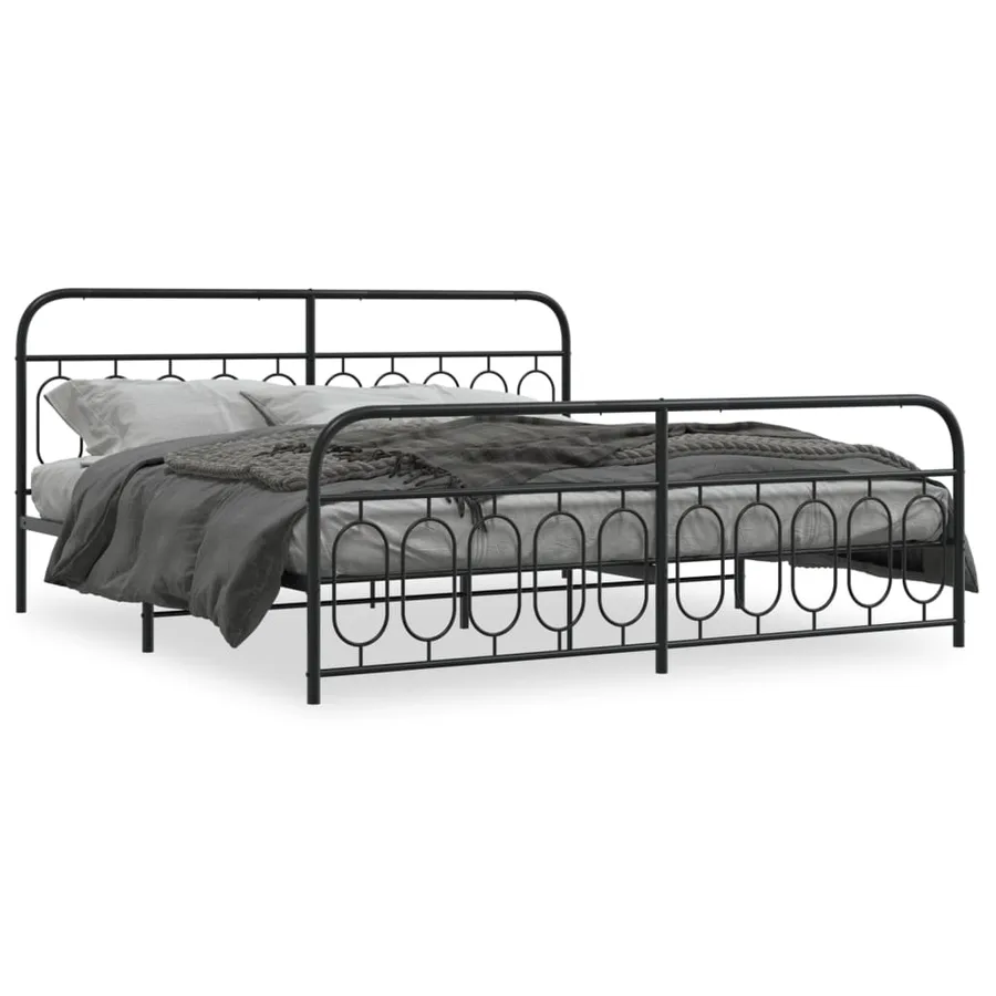 Cadre de lit métal sans matelas avec pied de lit noir 200x200cm - 2
