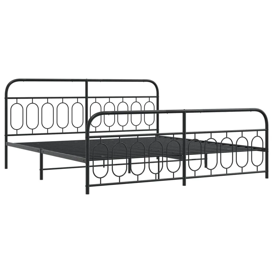Cadre de lit métal sans matelas avec pied de lit noir 200x200cm - 3