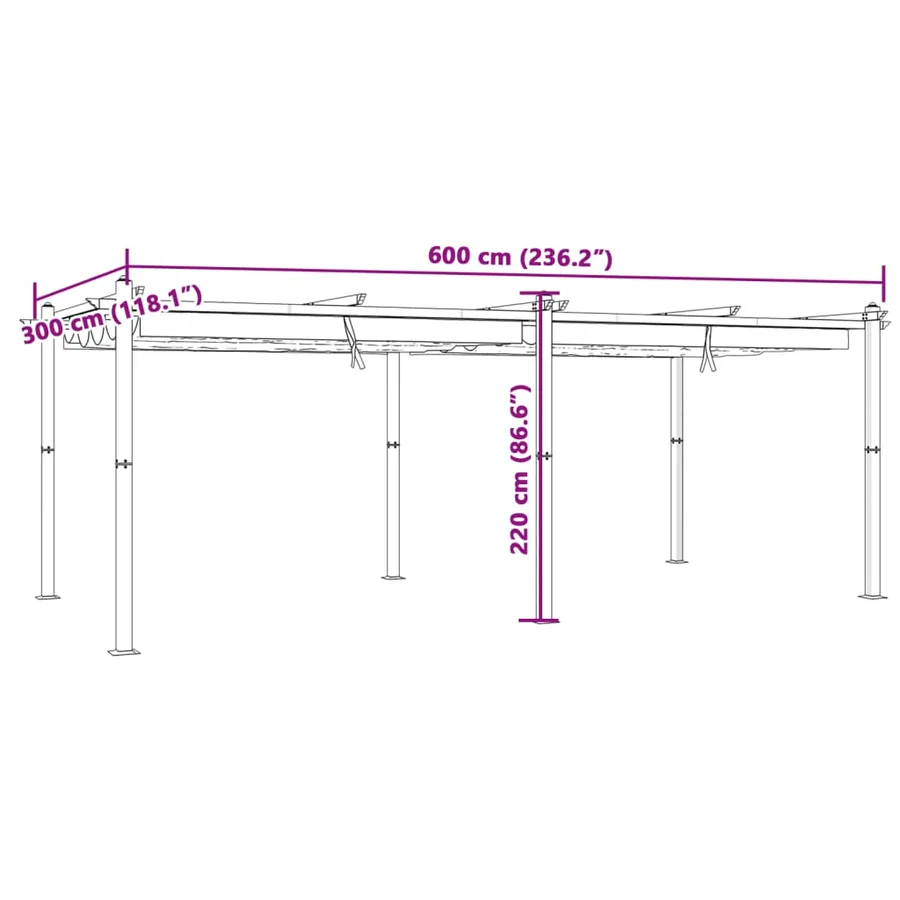Tonnelle de jardin avec toit rétractable crème 3x6 m aluminium - 11