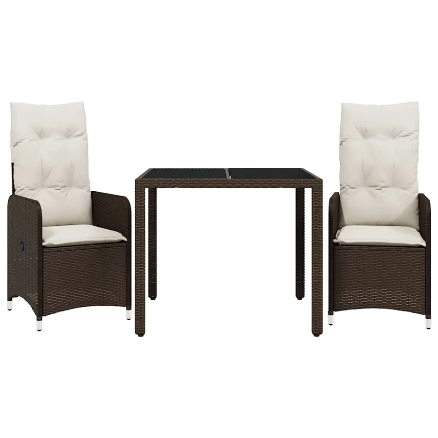 Ensemble de bistro de jardin 3 pcs coussins marron poly rotin - 2