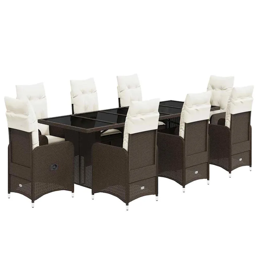 Ensemble de bistro de jardin 9 pcs coussins marron poly rotin - 2