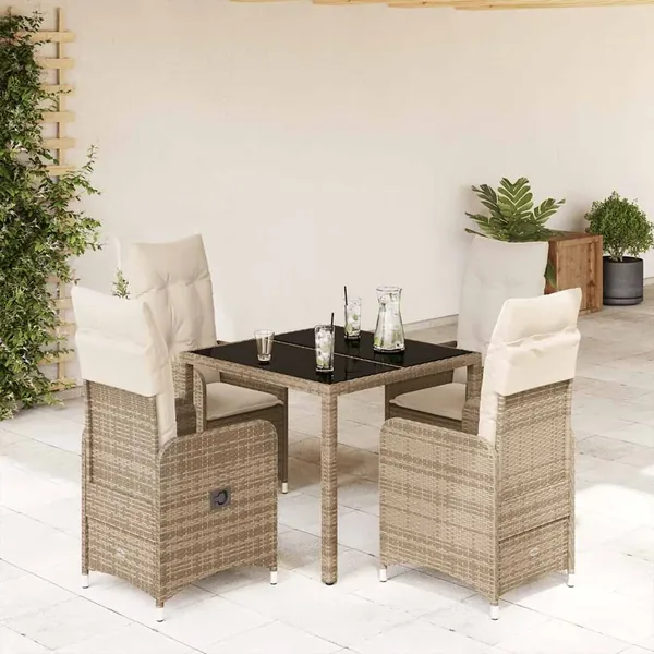 Ensemble de bistro de jardin 5 pcs coussins beige poly rotin