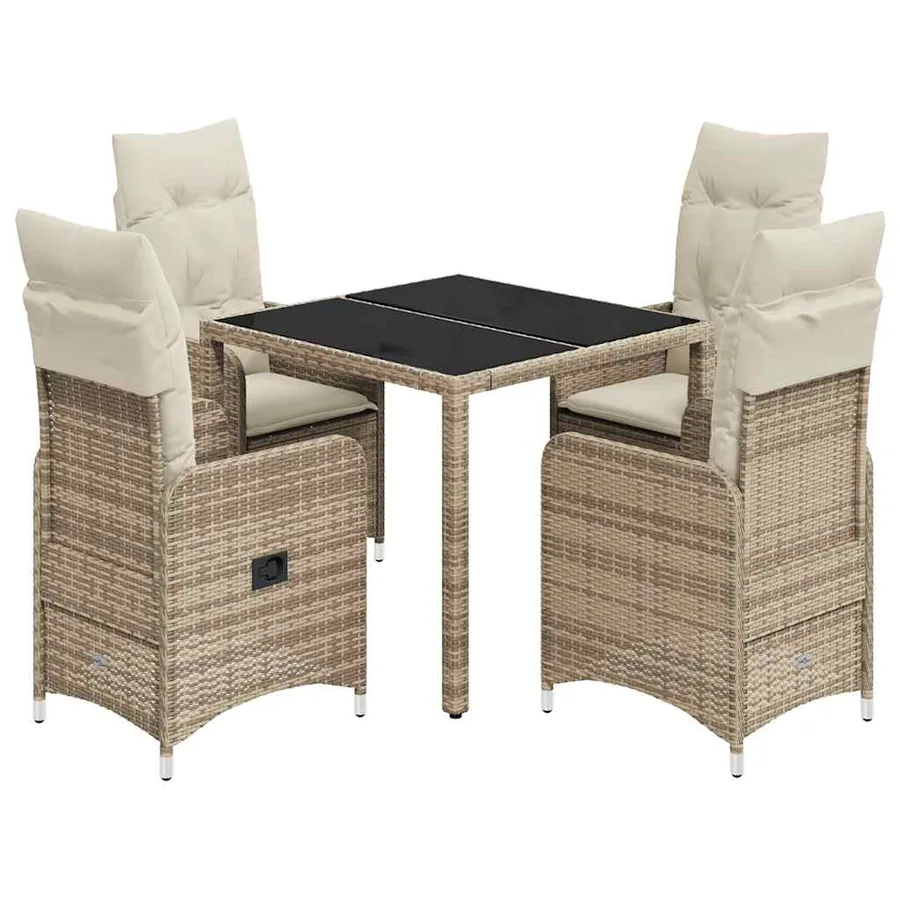 Ensemble de bistro de jardin 5 pcs coussins beige poly rotin - 2
