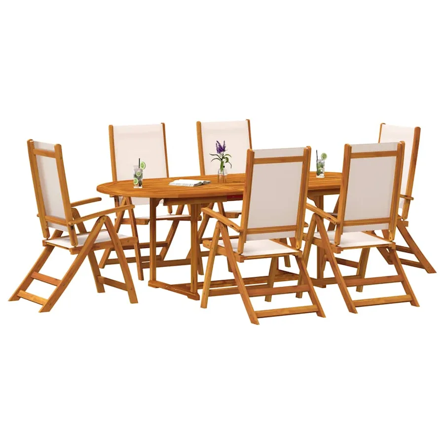 Ensemble à Manger de jardin 7pcs bois d'acacia solide textilène - 10