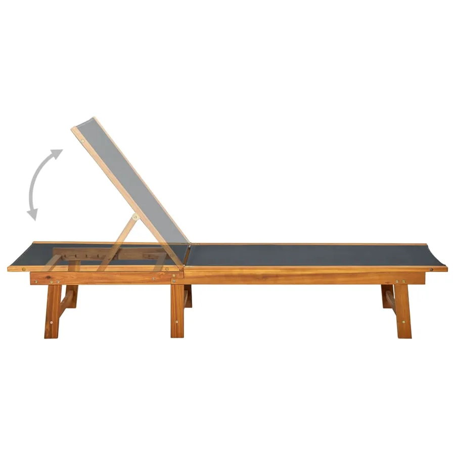 Chaise longue gris bois d'acacia solide et textilène - 23