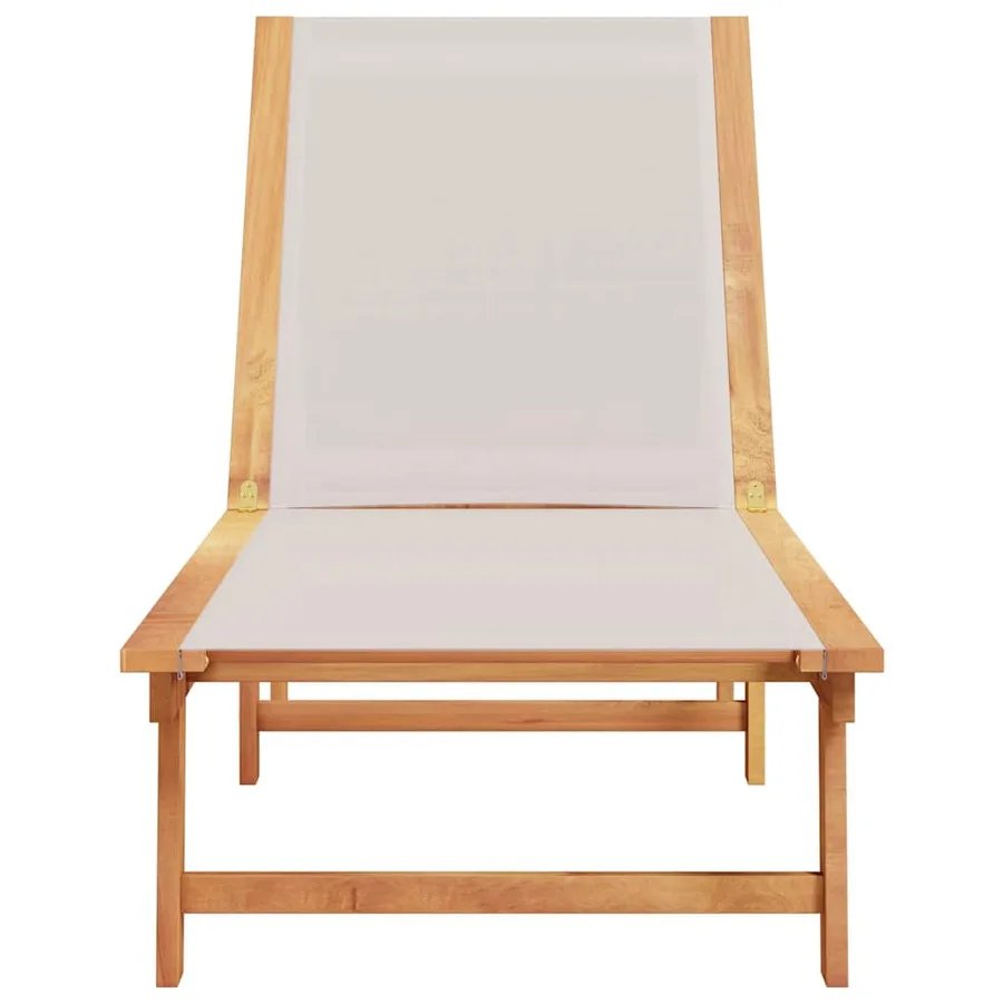 Chaise longue gris bois d'acacia solide et textilène - 3