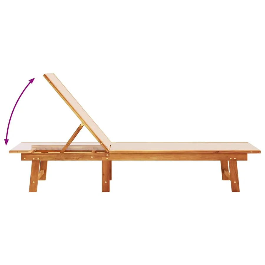 Chaise longue gris bois d'acacia solide et textilène - 32
