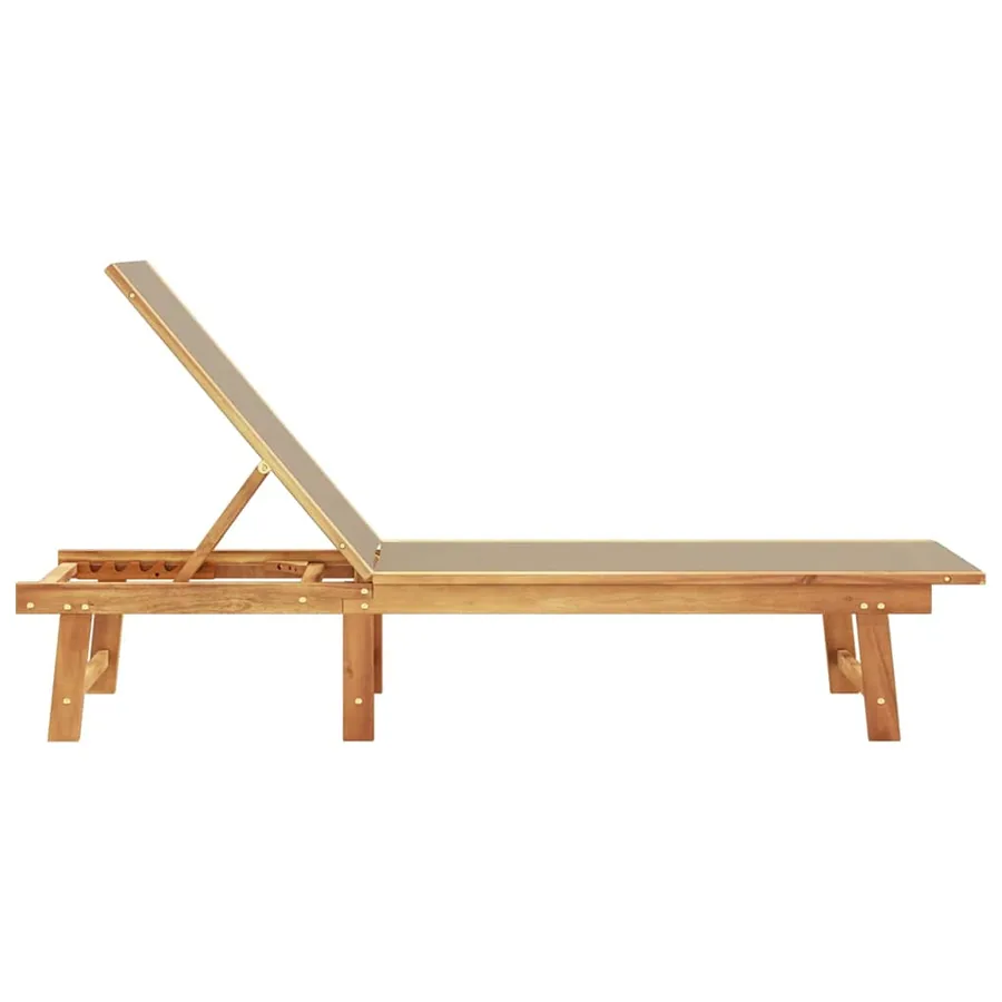 Chaise longue gris bois d'acacia solide et textilène - 40