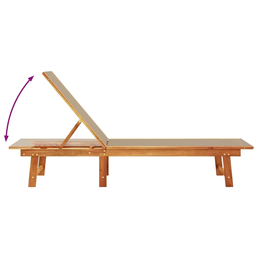 Chaise longue gris bois d'acacia solide et textilène - 42