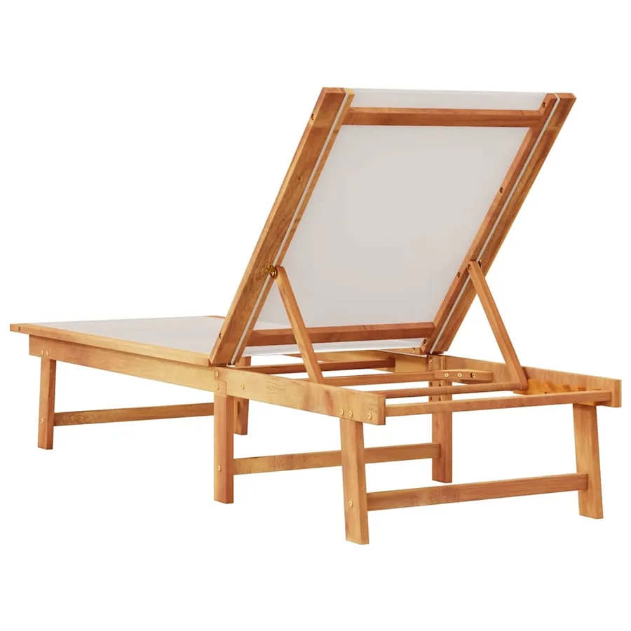 Chaise longue gris bois d'acacia solide et textilène - 5