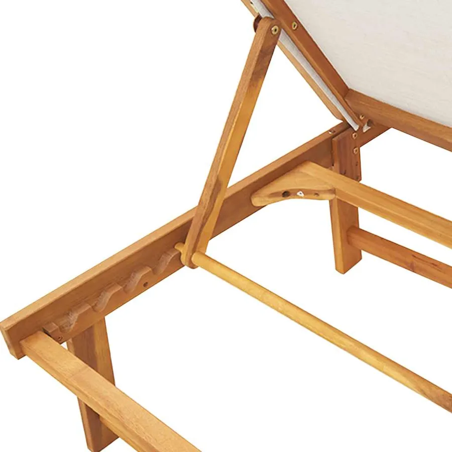 Chaise longue gris bois d'acacia solide et textilène - 8
