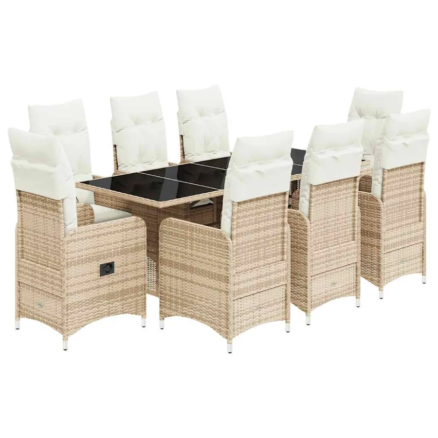 Ensemble de bistro de jardin 9 pcs coussins beige poly rotin - 2
