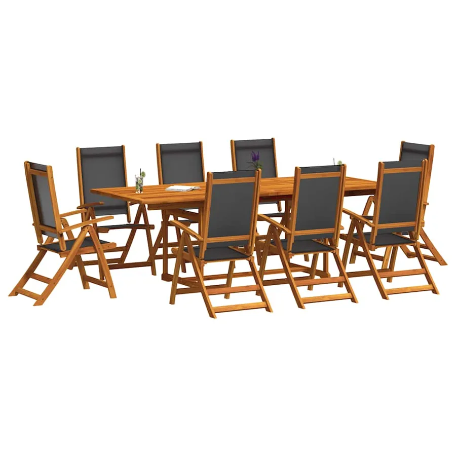 Ensemble à manger de jardin 9pcs bois d'acacia solide textilène - 3