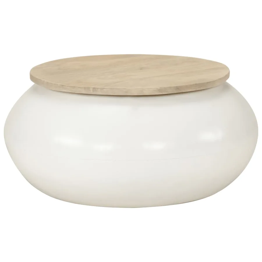 Table basse blanc 51x51x27 cm bois de manguier massif