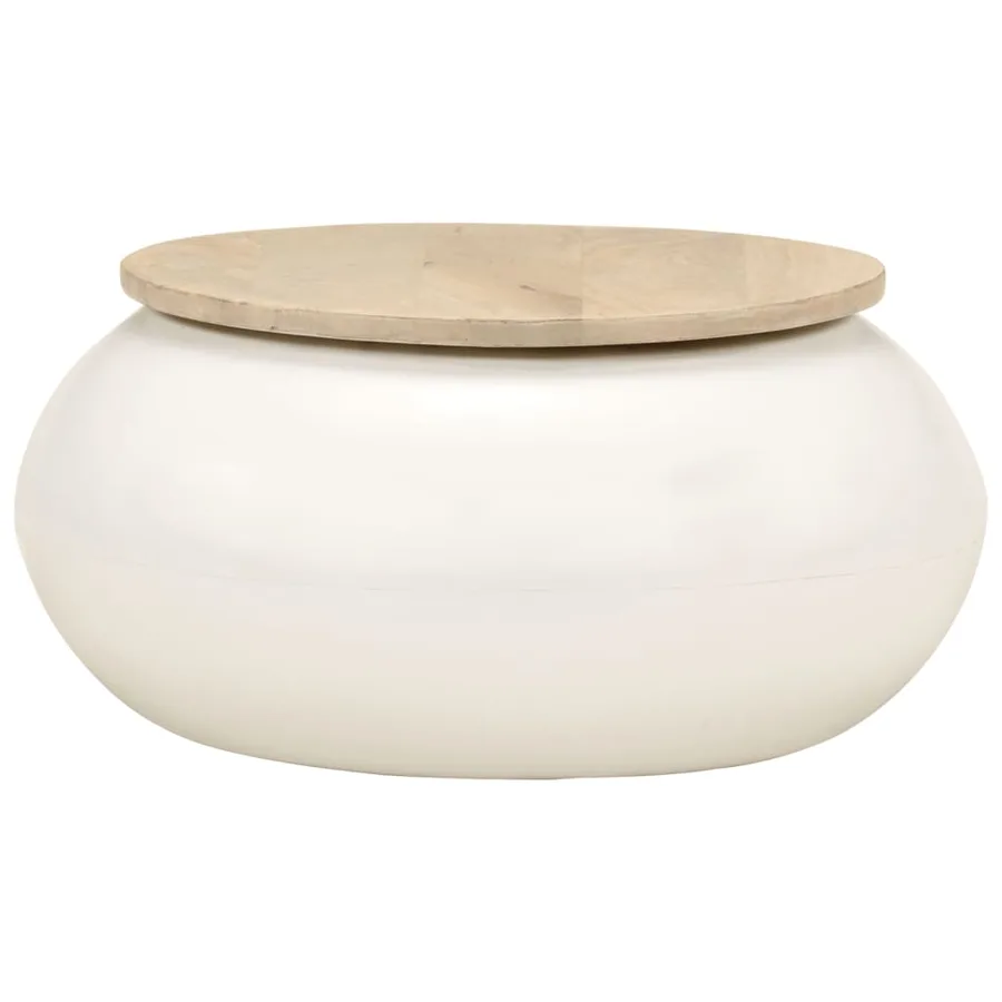 Table basse blanc 51x51x27 cm bois de manguier massif - 2