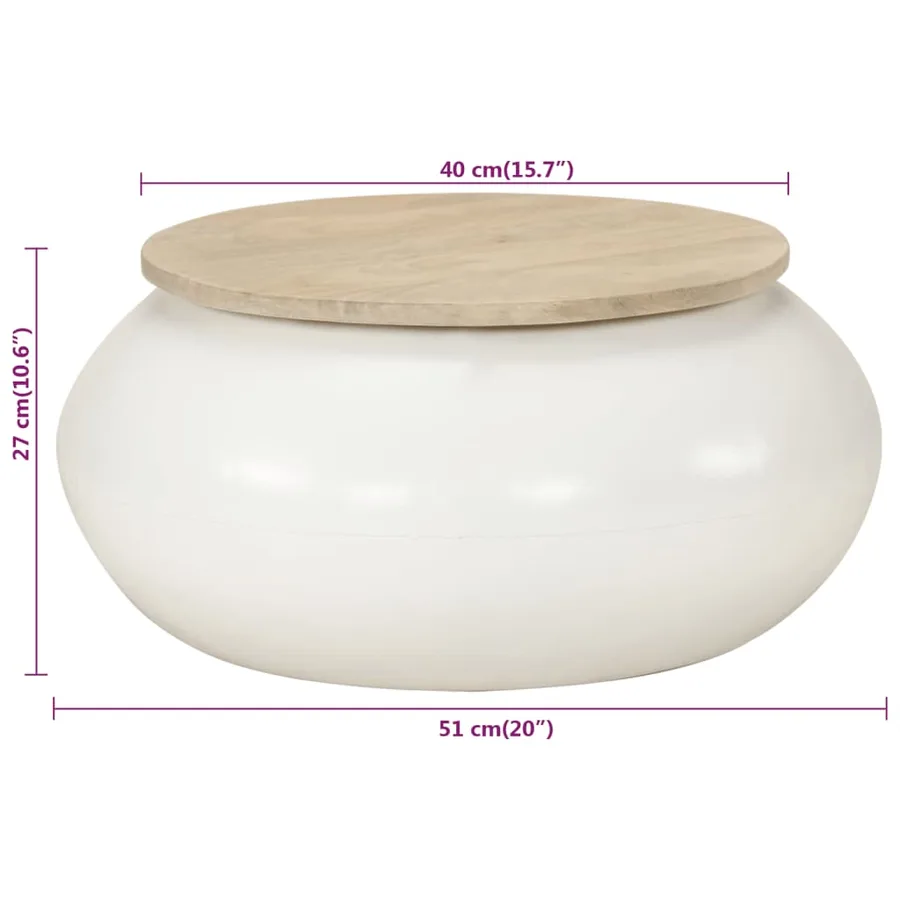 Table basse blanc 51x51x27 cm bois de manguier massif - 5