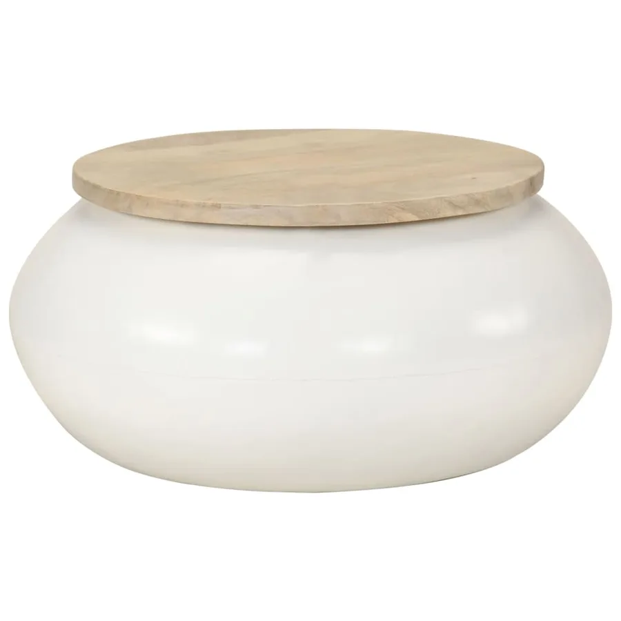 Table basse blanc 51x51x27 cm bois de manguier massif - 6
