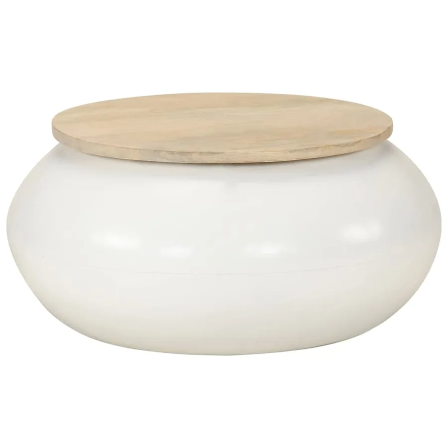 Table basse blanc 51x51x27 cm bois de manguier massif - 7