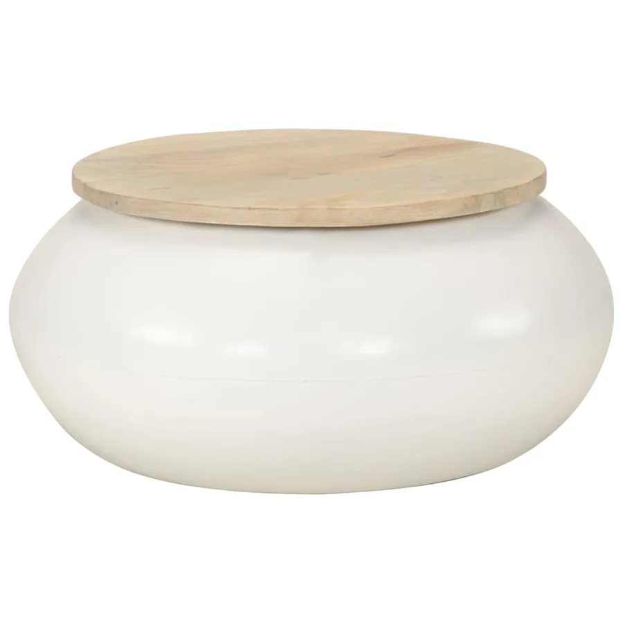 Table basse blanc 51x51x27 cm bois de manguier massif - 8