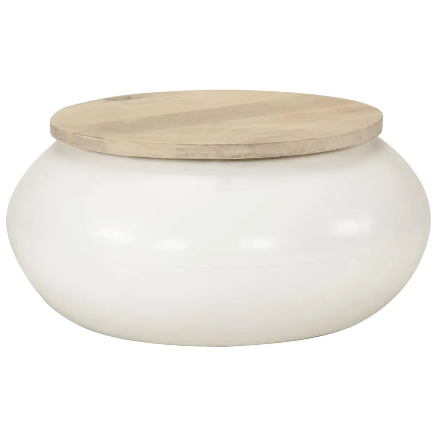 Table basse blanc 51x51x27 cm bois de manguier massif - 9