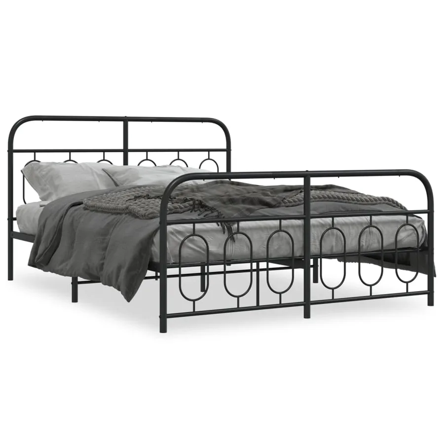 Cadre de lit métal sans matelas avec pied de lit noir 150x200cm - 2