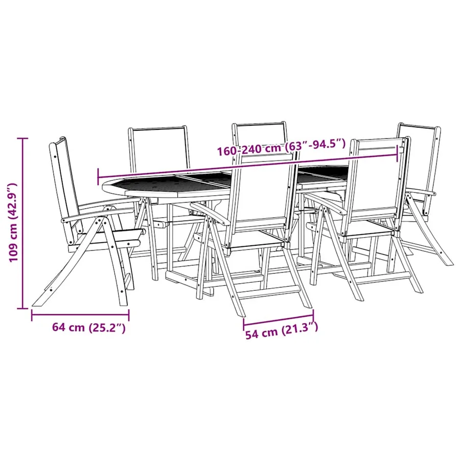 Ensemble à Manger de jardin 7pcs bois d'acacia solide textilène - 13
