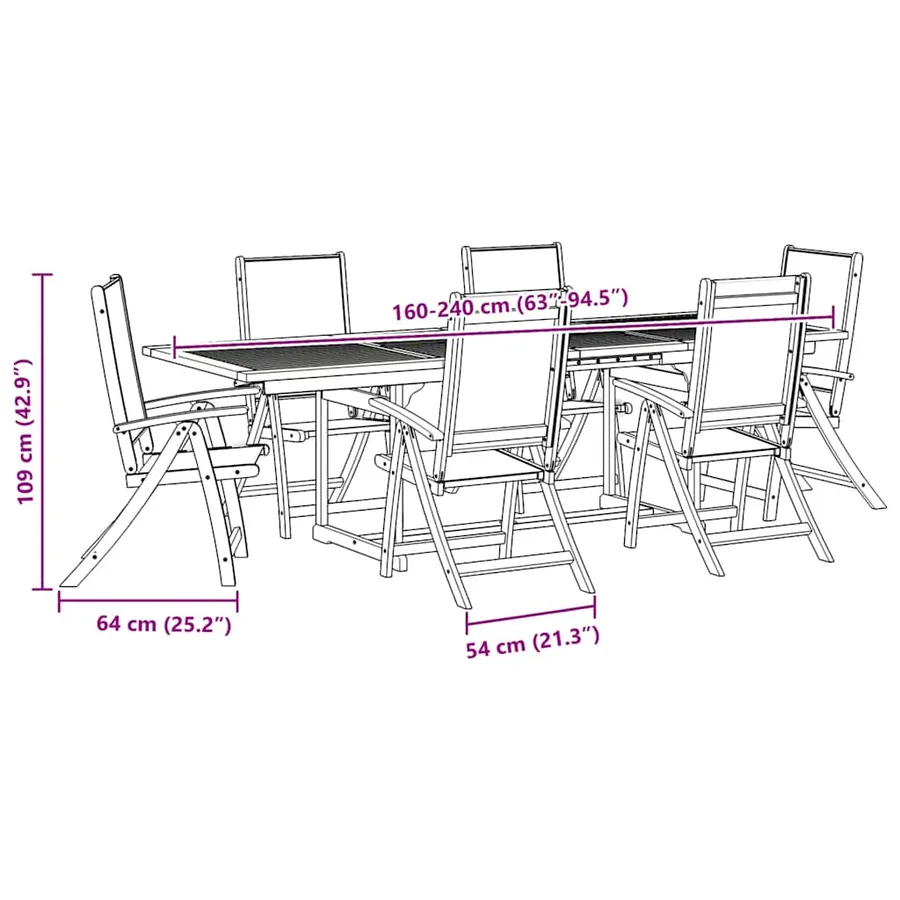 Ensemble à Manger de jardin 7pcs bois d'acacia solide textilène - 12