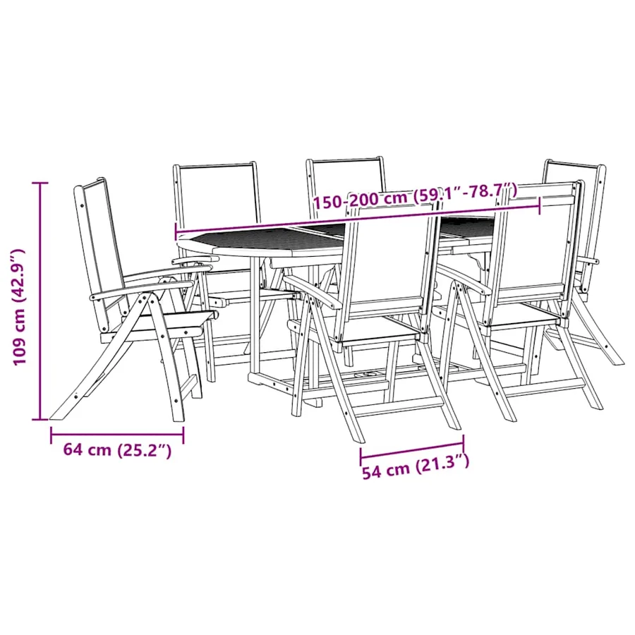 Ensemble à Manger de jardin 7pcs bois d'acacia solide textilène - 14