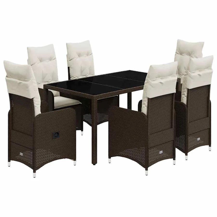 Ensemble de bistro de jardin 7 pcs coussins marron poly rotin - 2