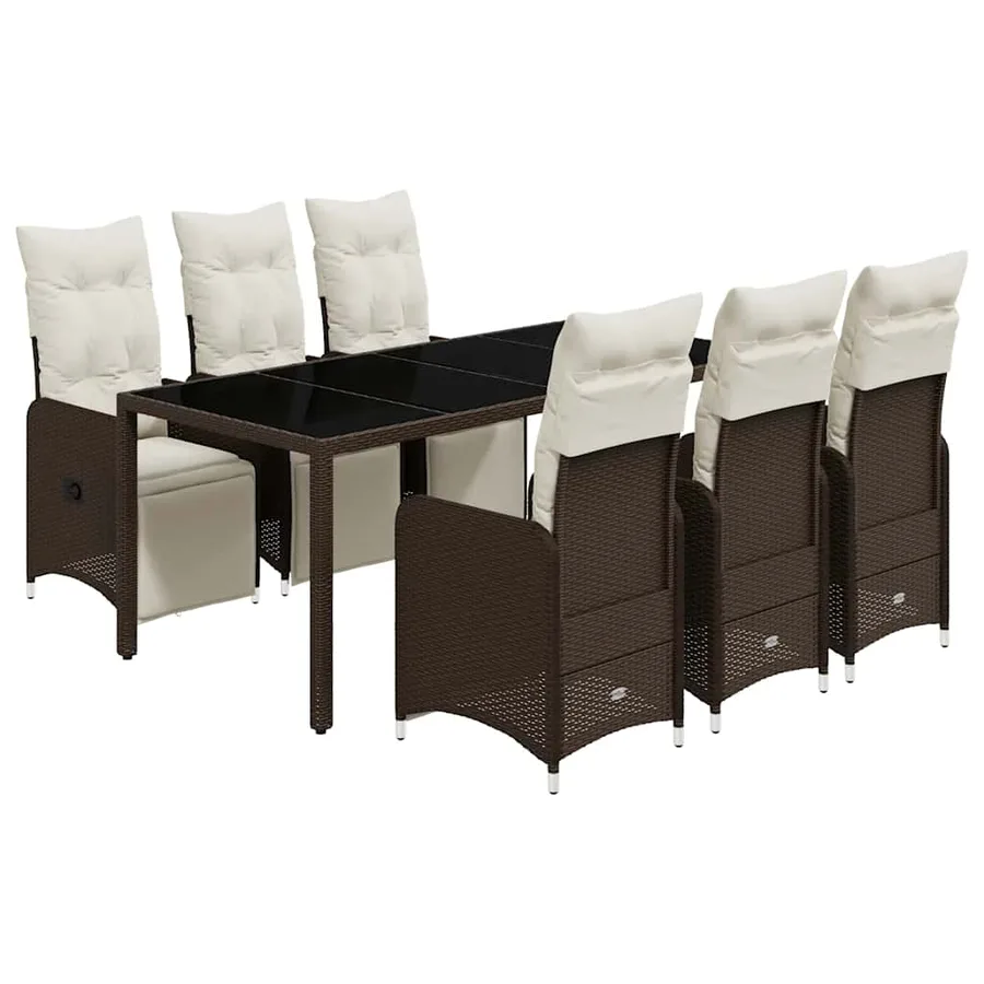 Ensemble de bistro de jardin 7 pcs coussins marron poly rotin - 2