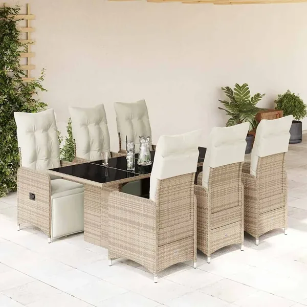Ensemble de bistro de jardin 7 pcs coussins marron poly rotin