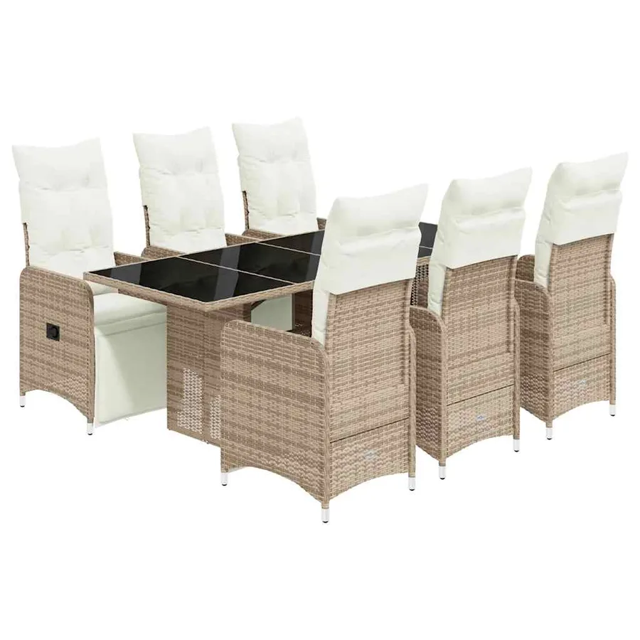 Ensemble de bistro de jardin 7 pcs coussins marron poly rotin - 2