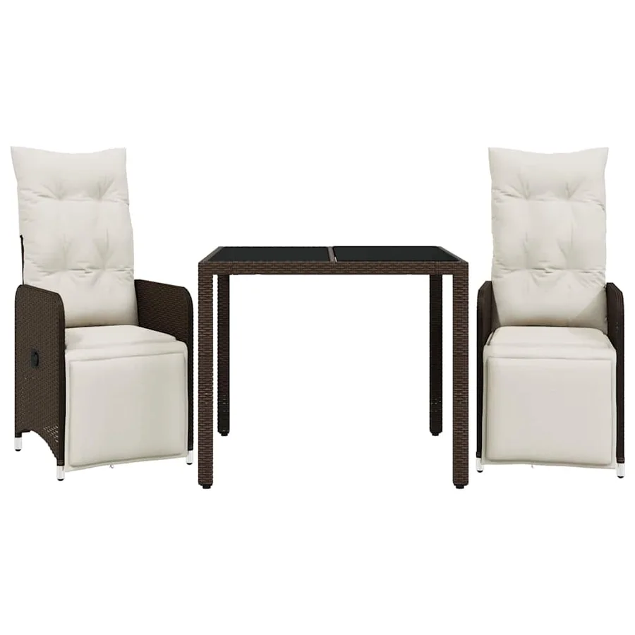 Ensemble de bistro de jardin 3 pcs coussins marron poly rotin - 2