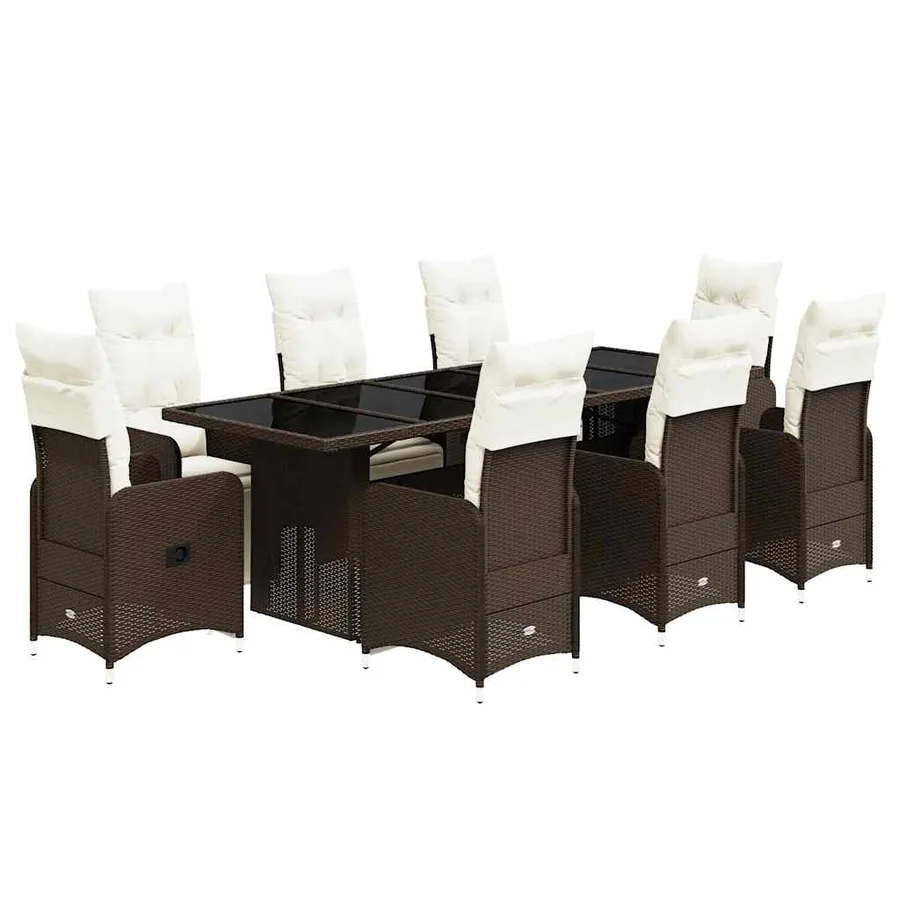 Ensemble de bistro de jardin 9 pcs coussins marron poly rotin - 2