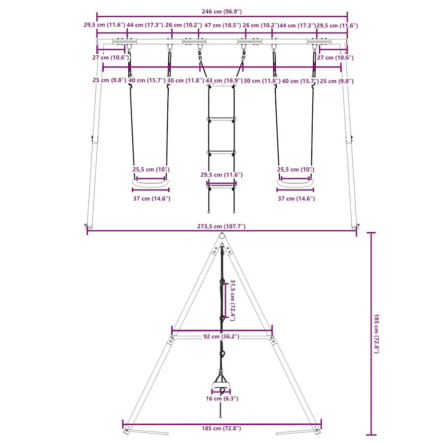 Ensemble de balançoire d'extérieur avec balançoires et échelle - 10