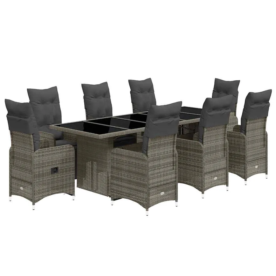Ensemble de bistro de jardin 9 pcs coussins gris poly rotin - 2