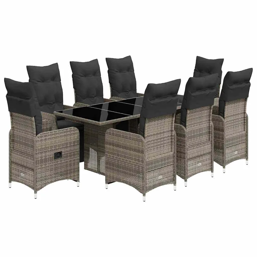 Ensemble de bistro de jardin 9 pcs coussins gris poly rotin - 2