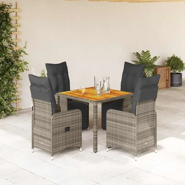 Ensemble de bistro de jardin 5 pcs coussins gris poly rotin