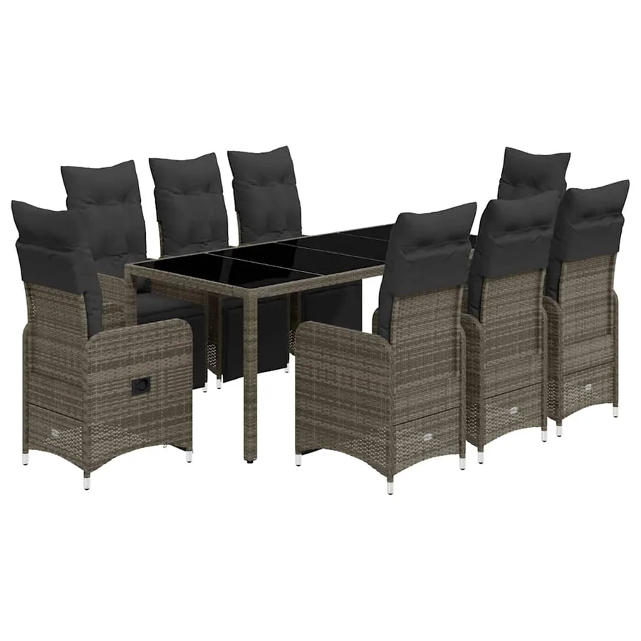 Ensemble de bistro de jardin 9 pcs coussins gris poly rotin - 2