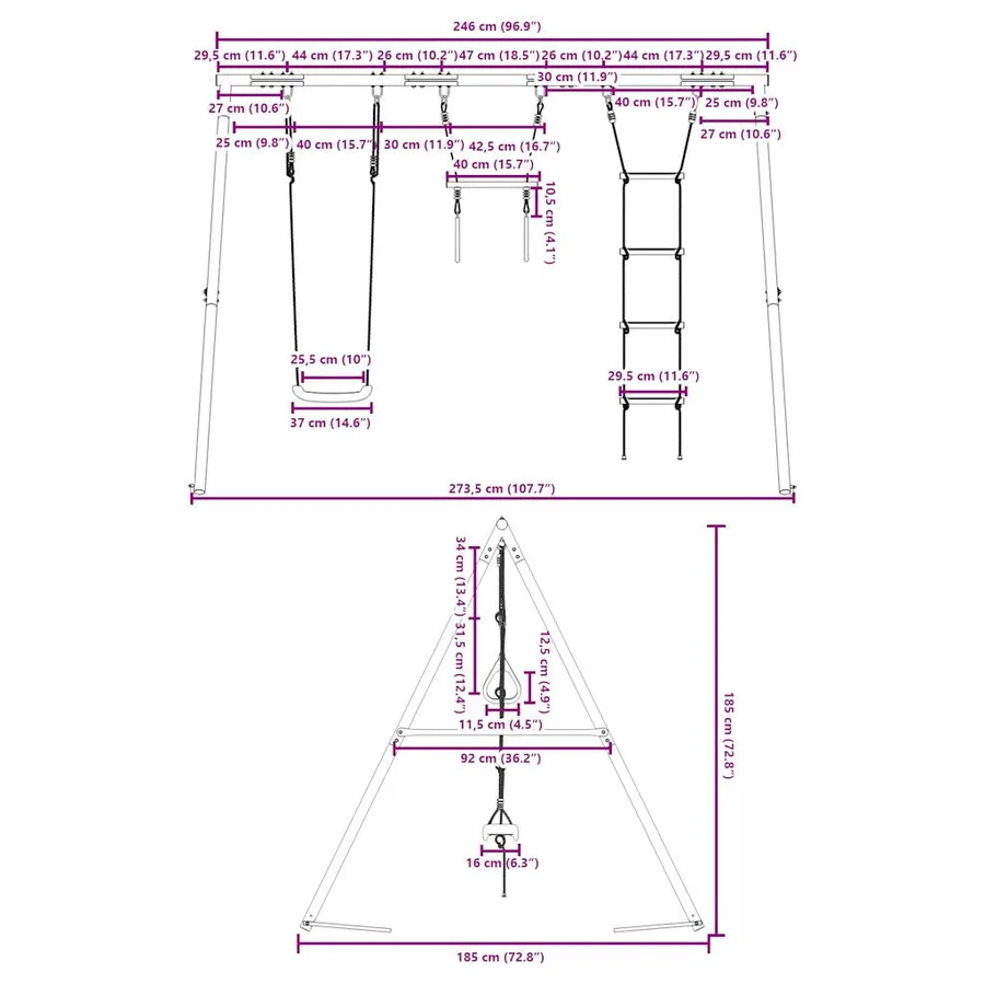 Jeu de balançoire extérieur avec balançoire trapèze et échelle - 10