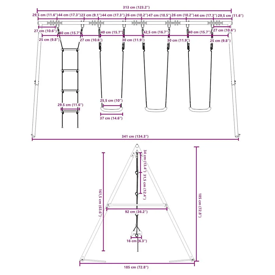 Ensemble de balançoire d'extérieur avec balançoires et échelle - 10