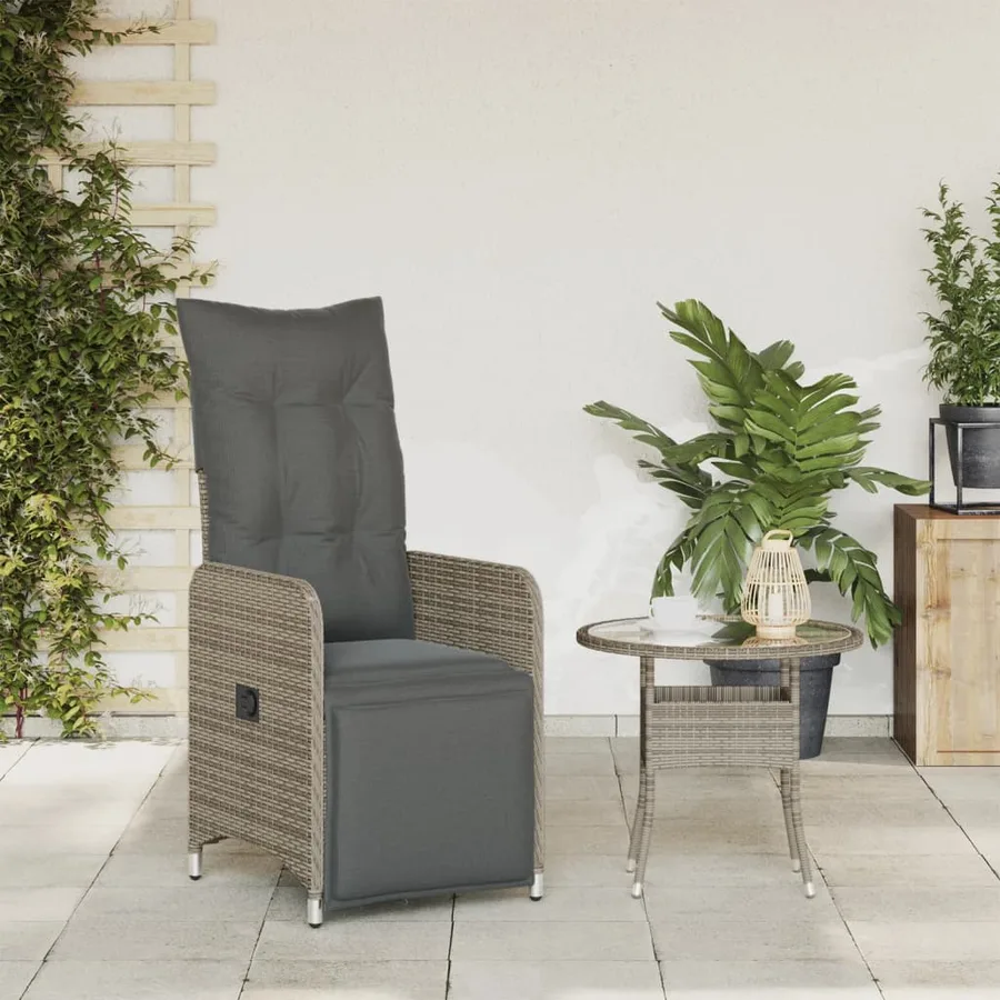 Chaise inclinable de jardin avec coussins gris résine tressée - 3