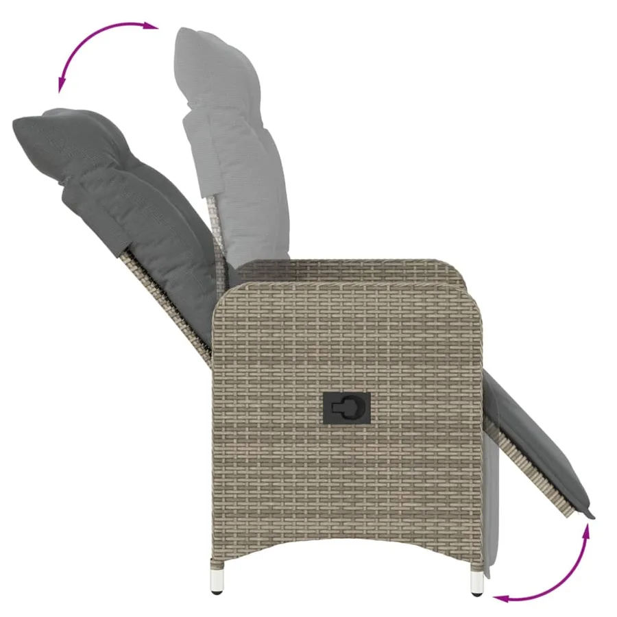 Chaise inclinable de jardin avec coussins gris résine tressée - 7